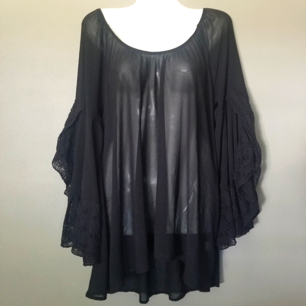 2Tee Couture Bohemian Goth Top M Black